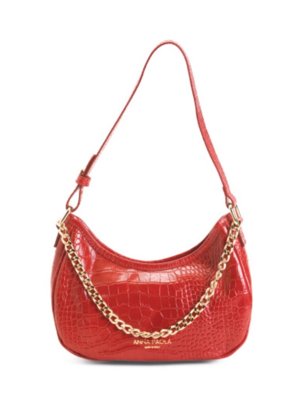 Anna Paola Leather Crescent Moon Shoulder Bag With Chain NWT